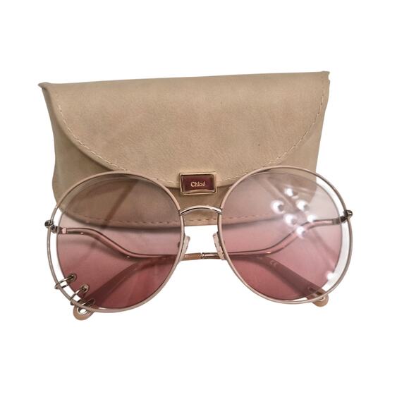 Authentic Chloe CE153S Gold Metal Pierced Round Gradient Sunglasses Case Italy main image 8